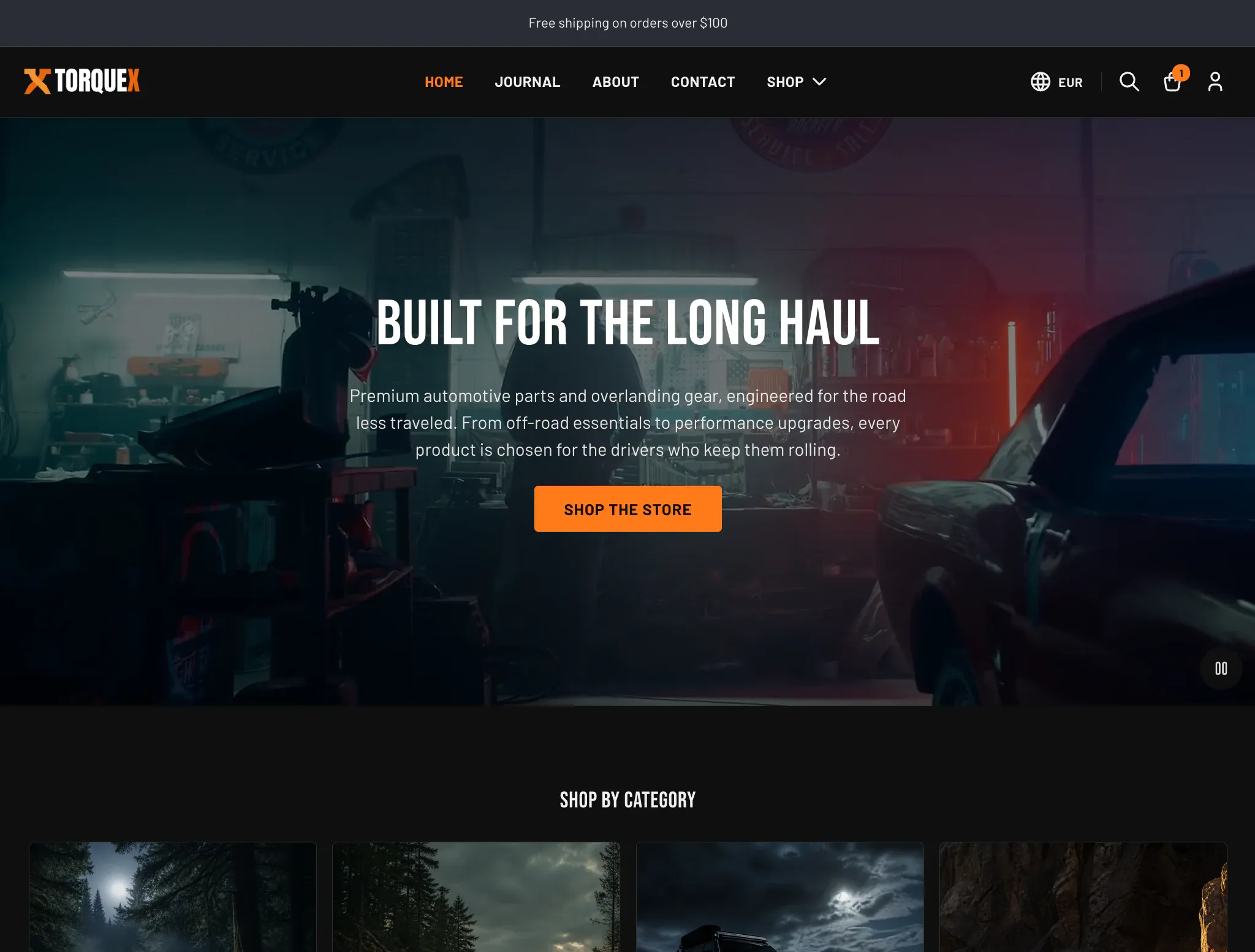 A preview of the Torquex Shopify theme storefront